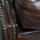 Dark English-Style Sheepskin Wingback Chair