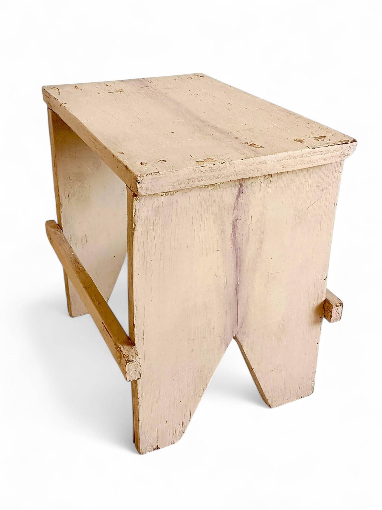 Rustic Spanish Milking Stool, Handcrafted Wood, Original Patina, 1940s