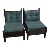 Armchair in fir and corduroy velvet.