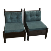 Fauteuil chauffeuse en sapin et velours côtelé