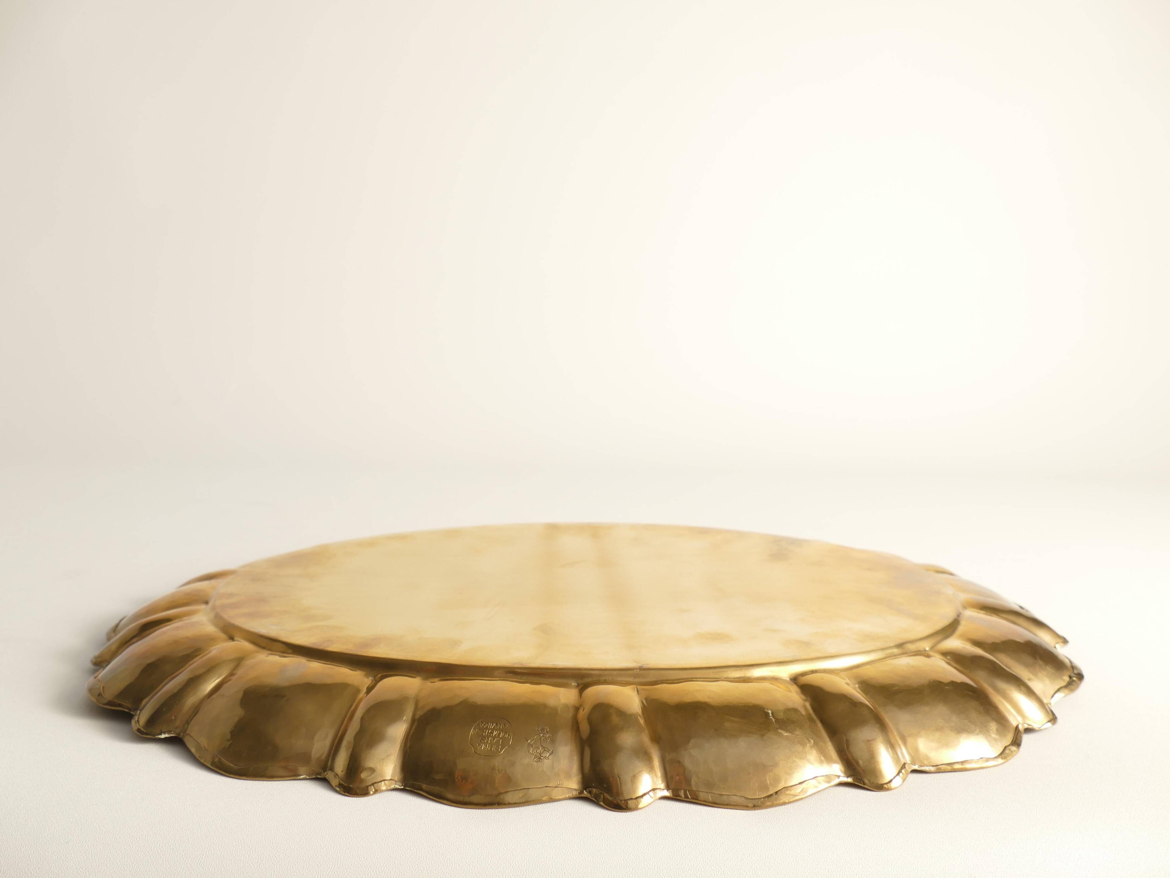Hollywood Regency Large Oval Brass Tray by Firma Lars Holmström, Sweden 1940's