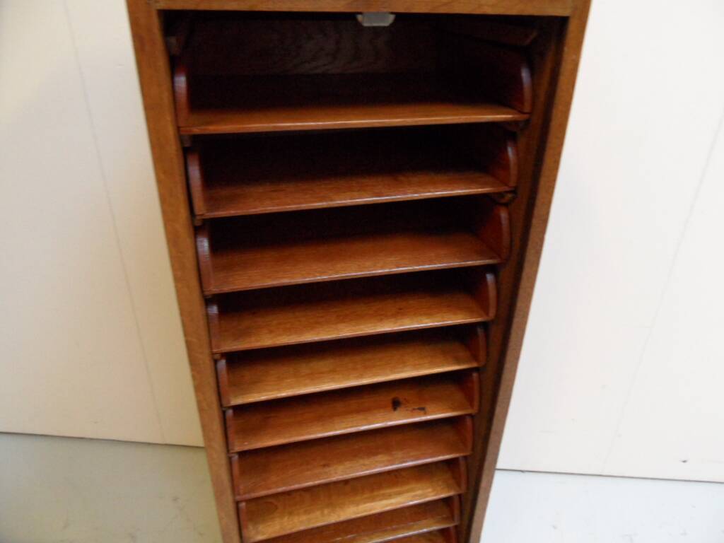 Antique oak filing cabinet with roller shutter