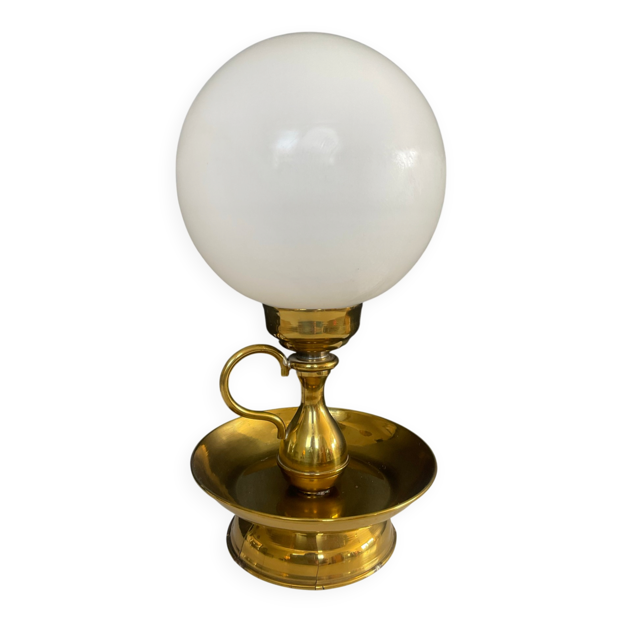 Lampe vintage en laiton et opaline années 70