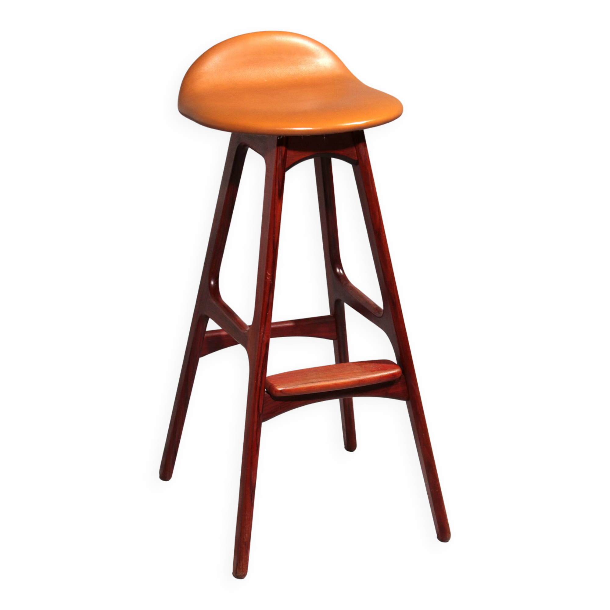 Tabouret de bar danois moderne modèle OD-61 en cuir et bois par Erik Buch pour Oddense Møbelfabrik, 1964