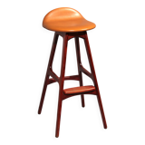 Tabouret de bar danois moderne modèle OD-61 en cuir et bois par Erik Buch pour Oddense Møbelfabrik, 1964