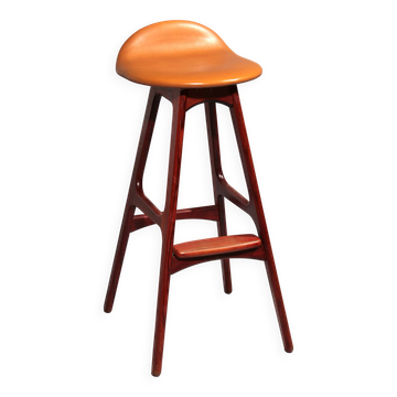 Tabouret de bar danois moderne modèle OD-61 en cuir et bois par Erik Buch pour Oddense Møbelfabrik, 1964