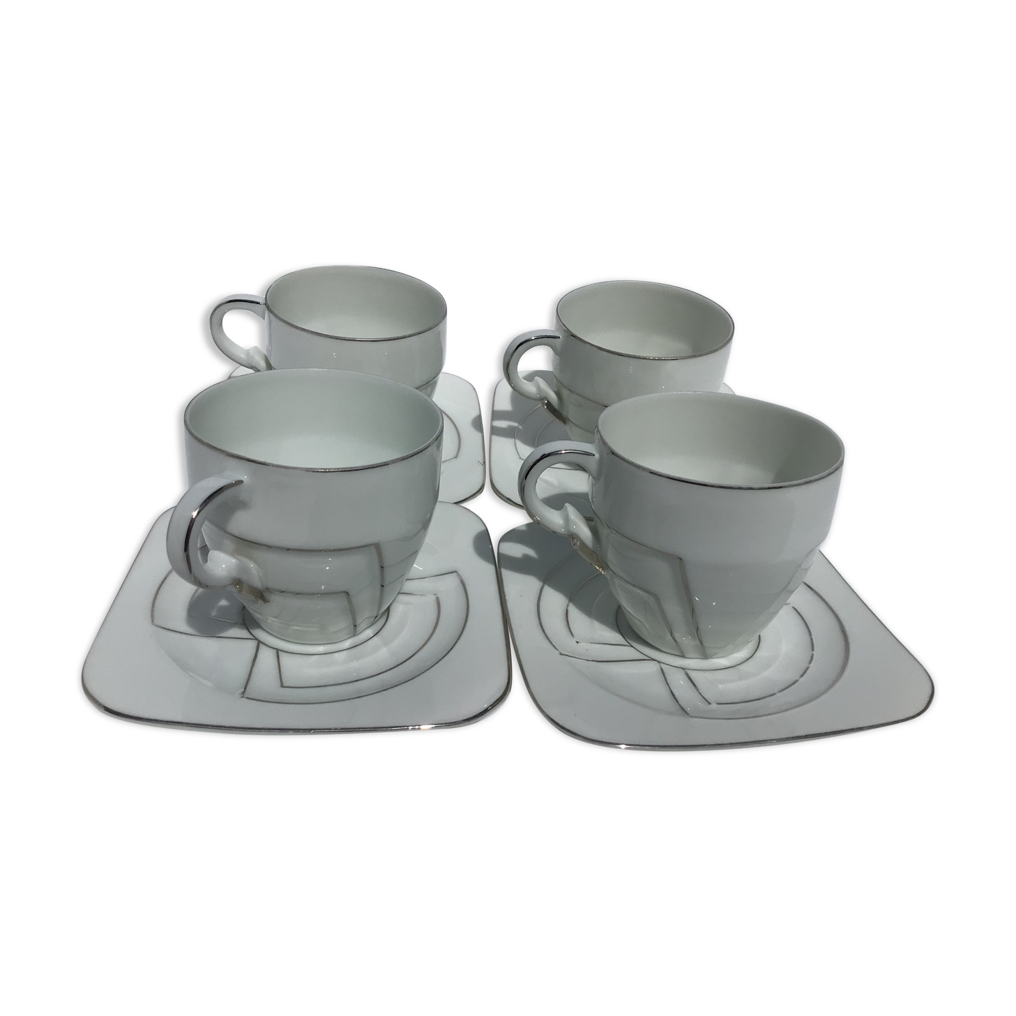 4 fine porcelain cups art deco silver thread