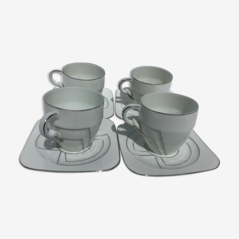 4 fine porcelain cups art deco silver thread