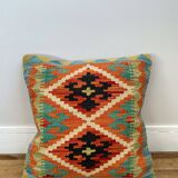 Multicolored orange afghan kilim cushion 47x47cm