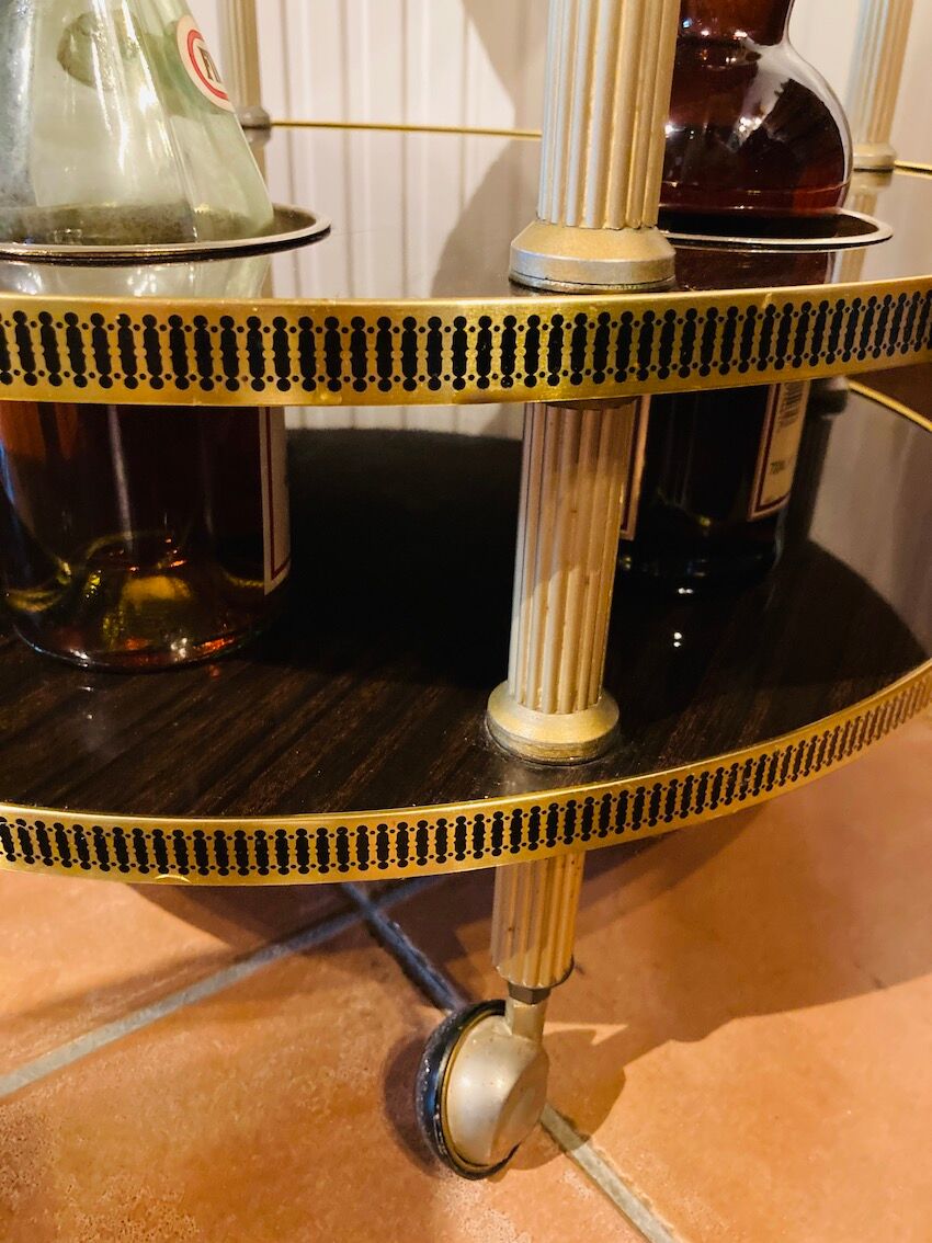 Trolley vintage round bar in brass and formica