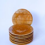 Set of 8 dessert plates in reed effect slip, Creations Val d'Or 1960