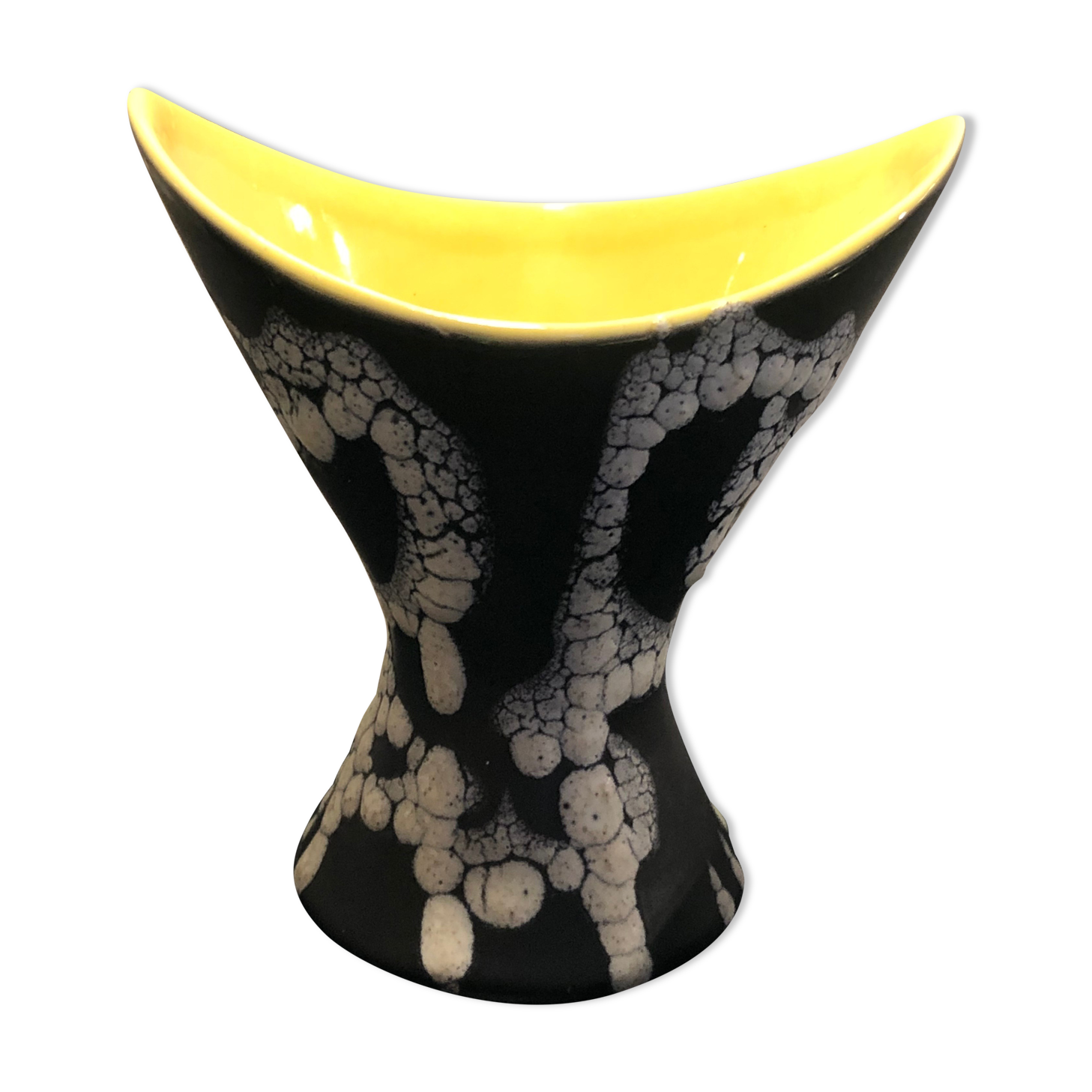 Yellow and black ceramic vase 50s