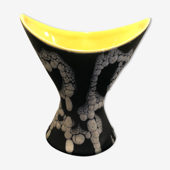 Vase ceramique jaune et noir années 50