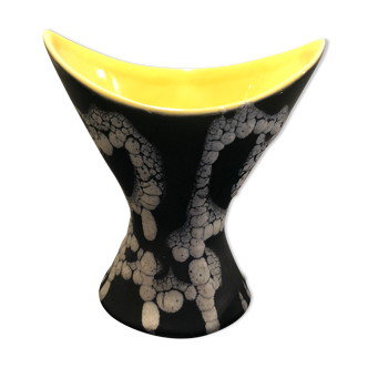 Yellow and black ceramic vase 50s