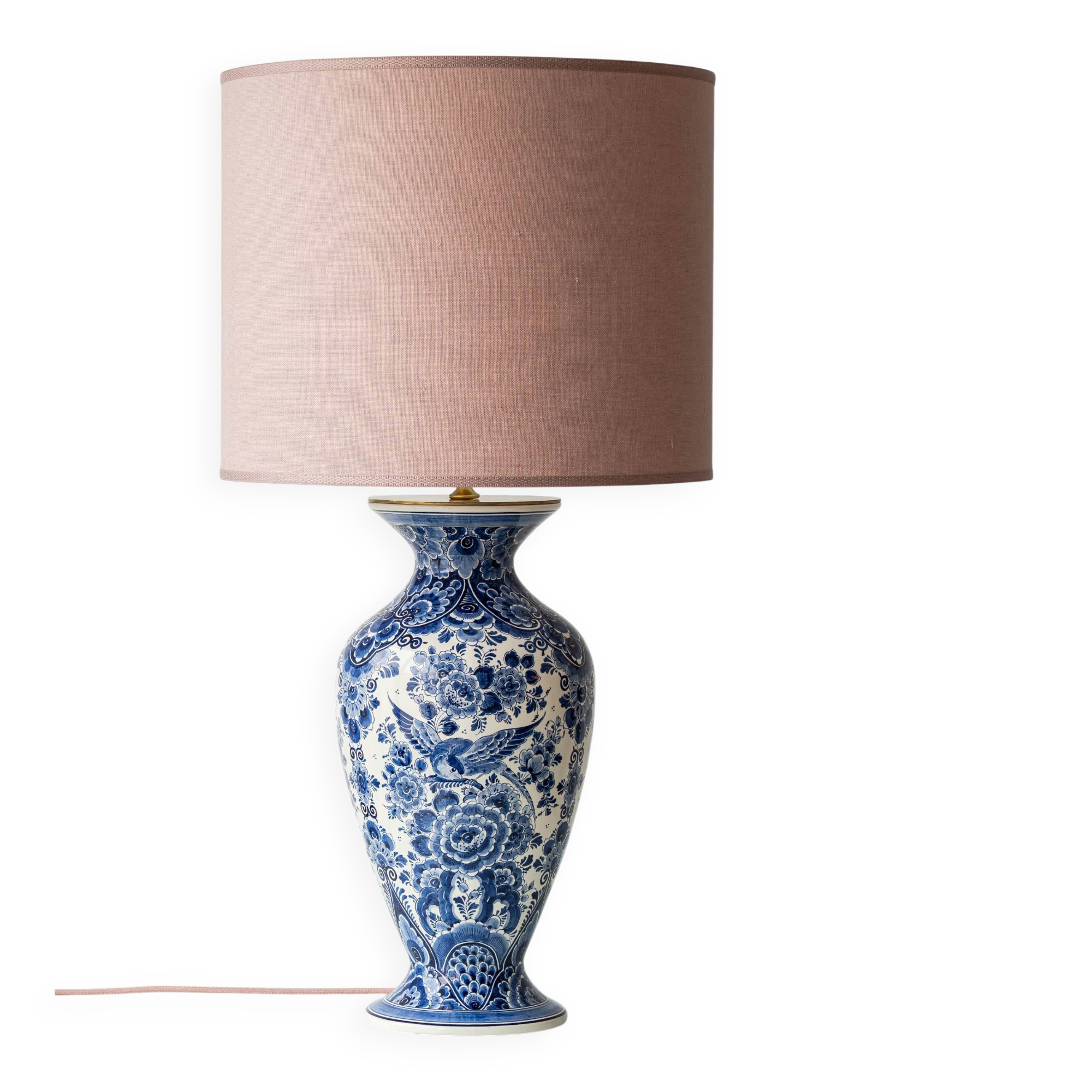 Vintage Delft Chinoiserie Table Lamp, Hand-Painted Blue & White, New Shade