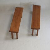 Pair of brutalist benches. Wood. France. Circa 1960.