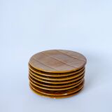 Set of 8 dessert plates in reed effect slip, Creations Val d'Or 1960
