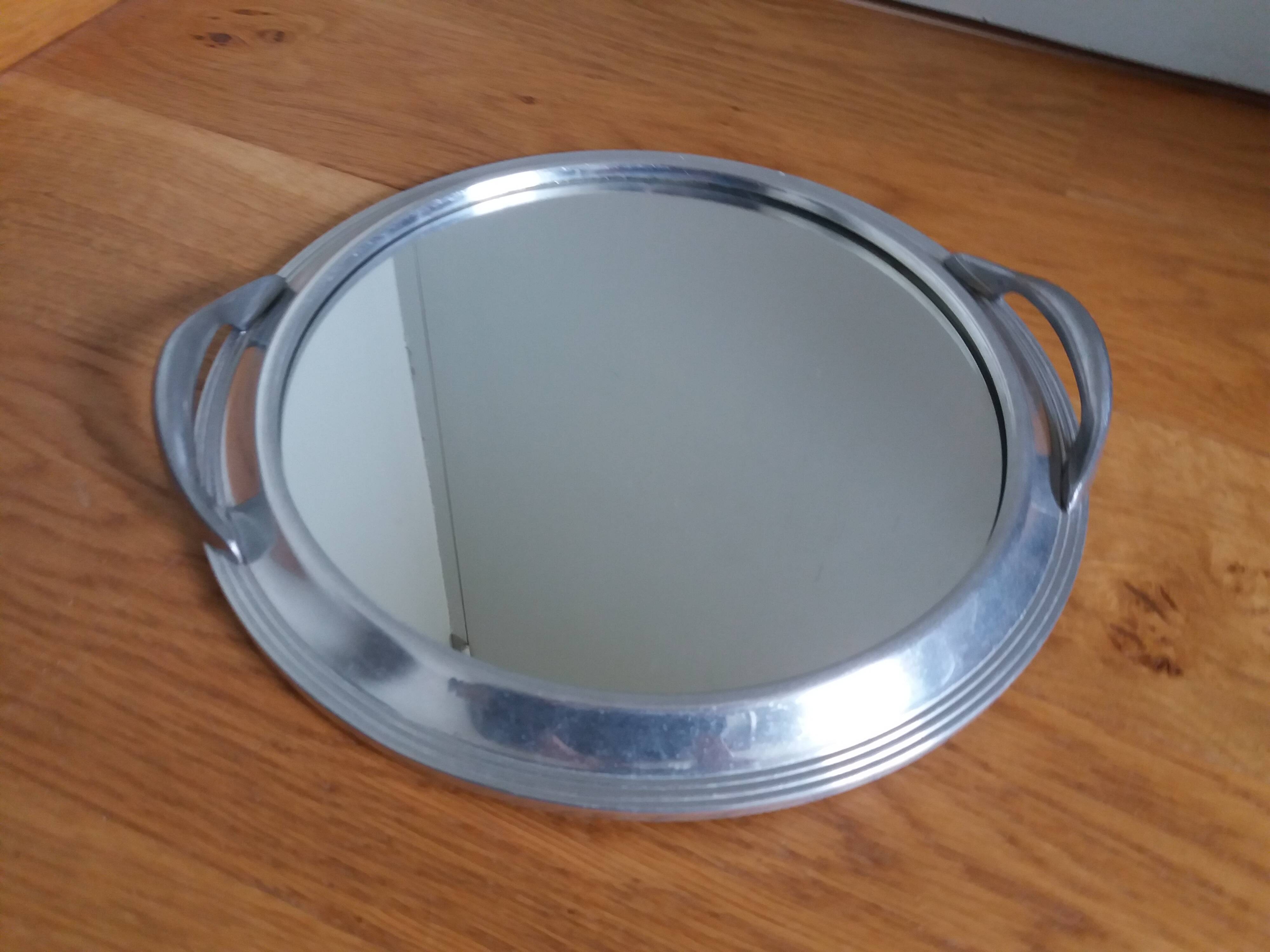 Appetizer tray with cups and Art Deco mirror tray