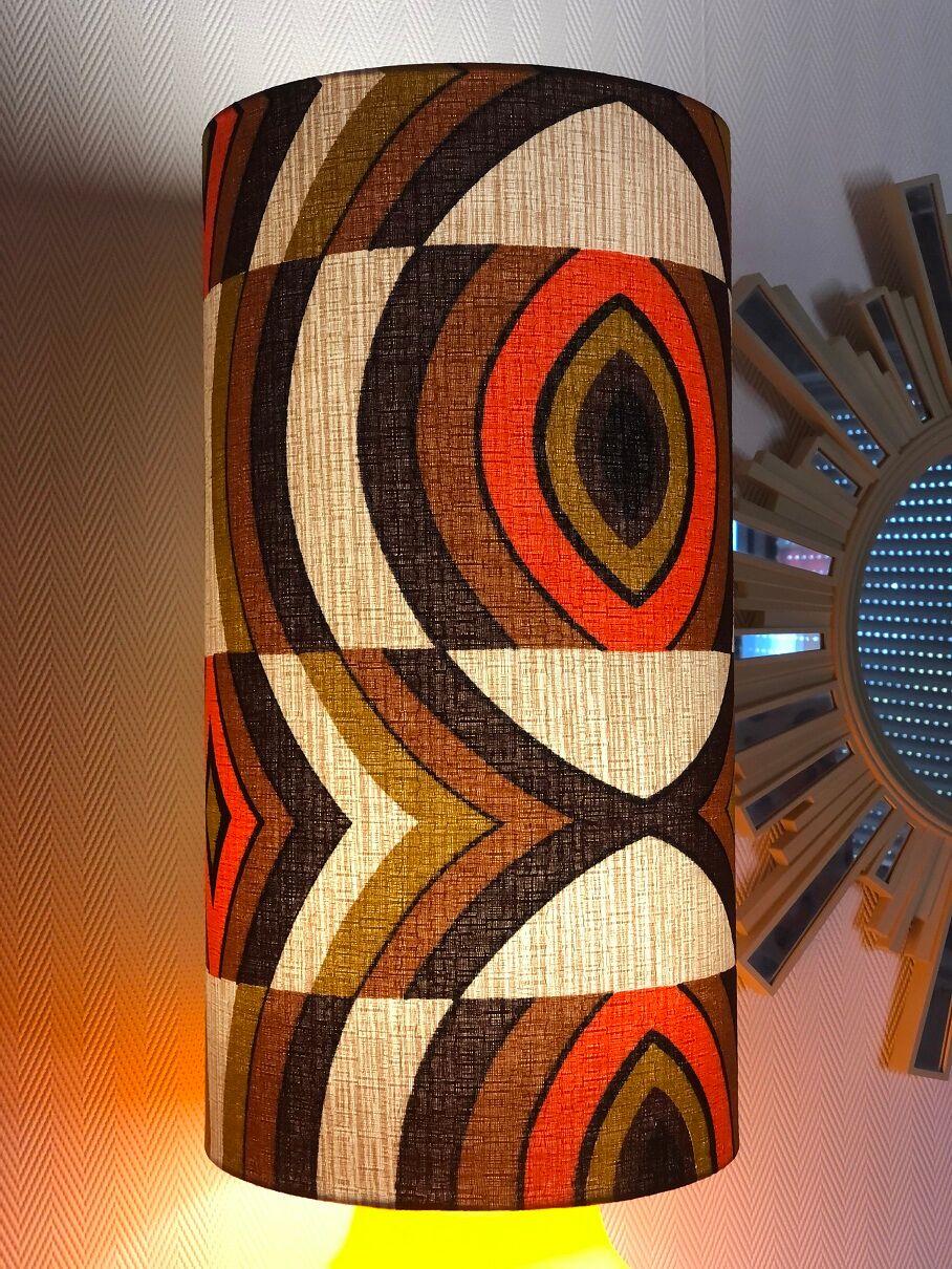 Orange opaline table lamp and vintage fabric