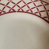 Set of 5 Badonviller dessert plates with red and white geometric pattern