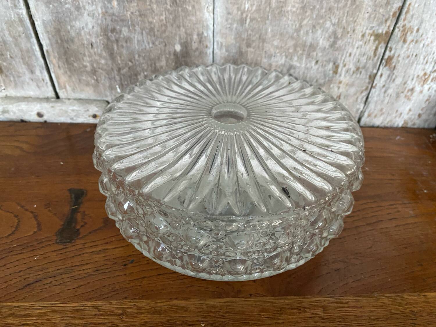 Antique Ceiling Light Sconce Molded Glass + Metal Support 70s Vintage #B792