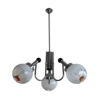 Chrome chandelier 3 glass balls from the 70s 80s