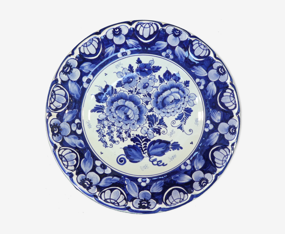 Plat en faience de delft bouquet de fleurs peint a la main