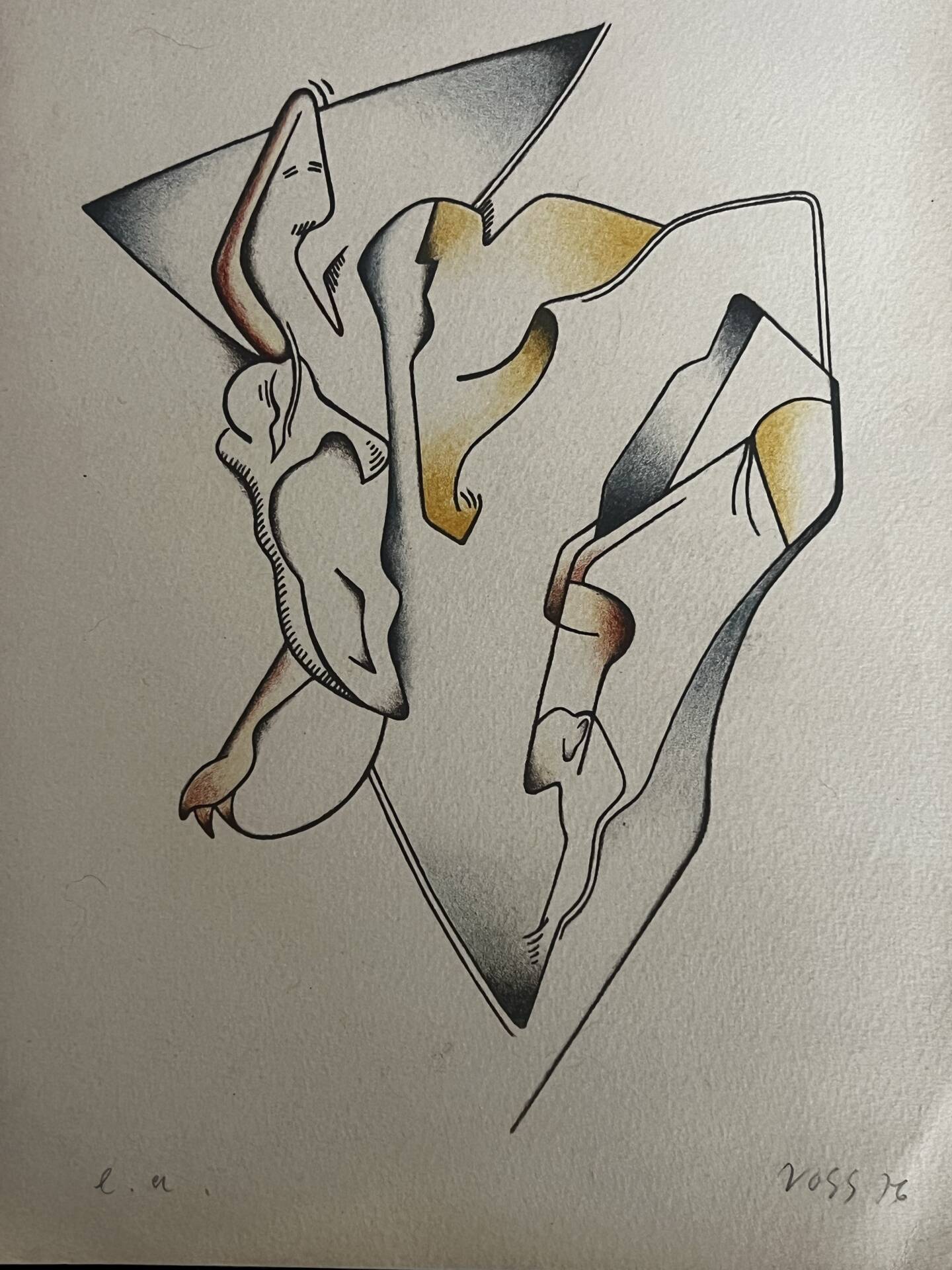 Lithograph jan voss 1976 / abstract surrealist modernist vintage