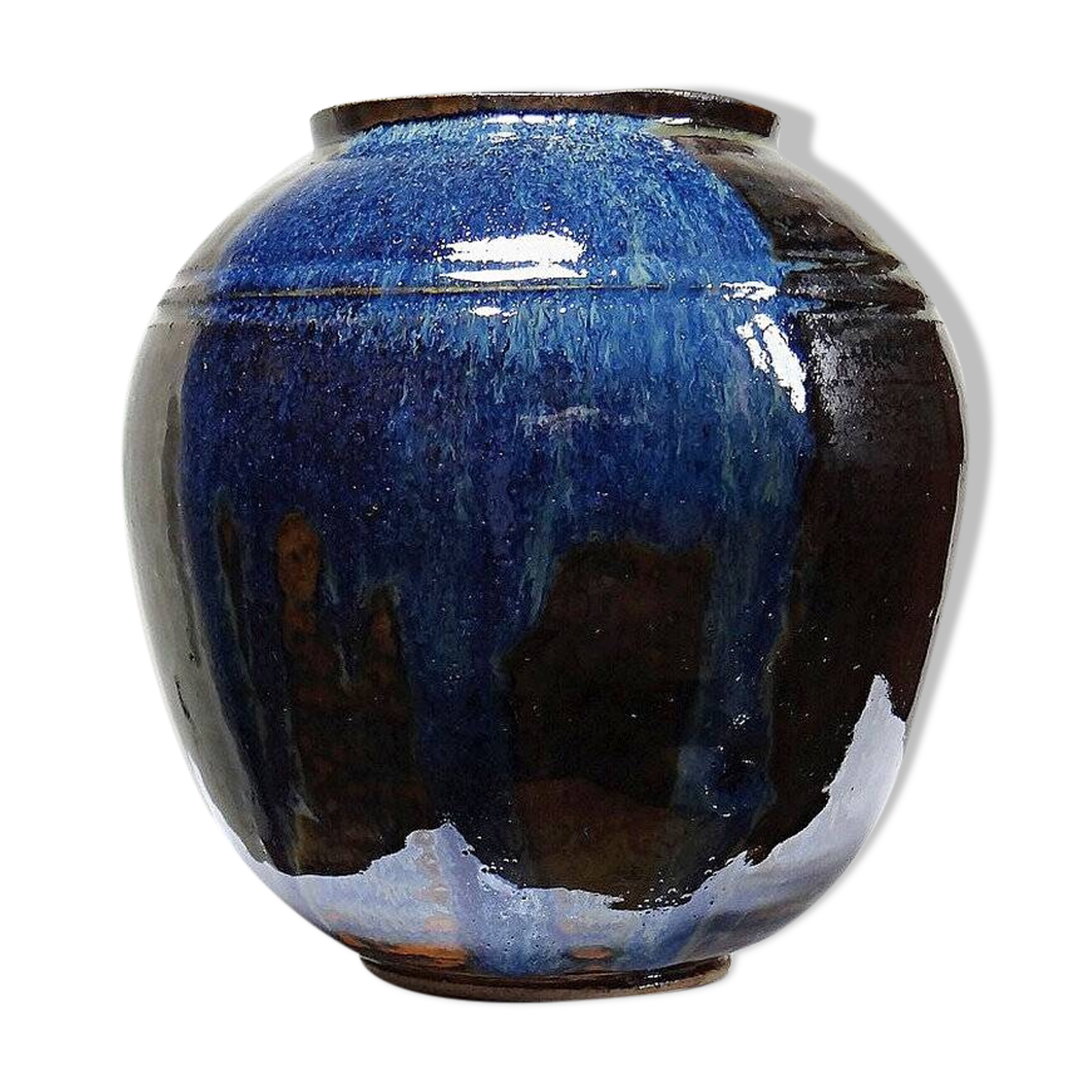 Small vintage/antique vase, very fine stoneware, flamed glaze, signature art ceramic