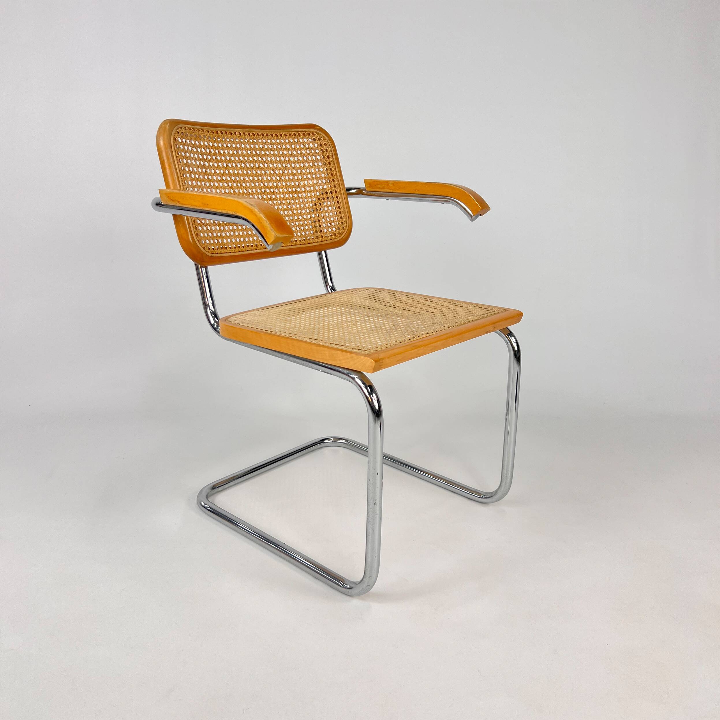 Tubular Frame and Cane Cantilever Dining Chair, Italy, 1970s