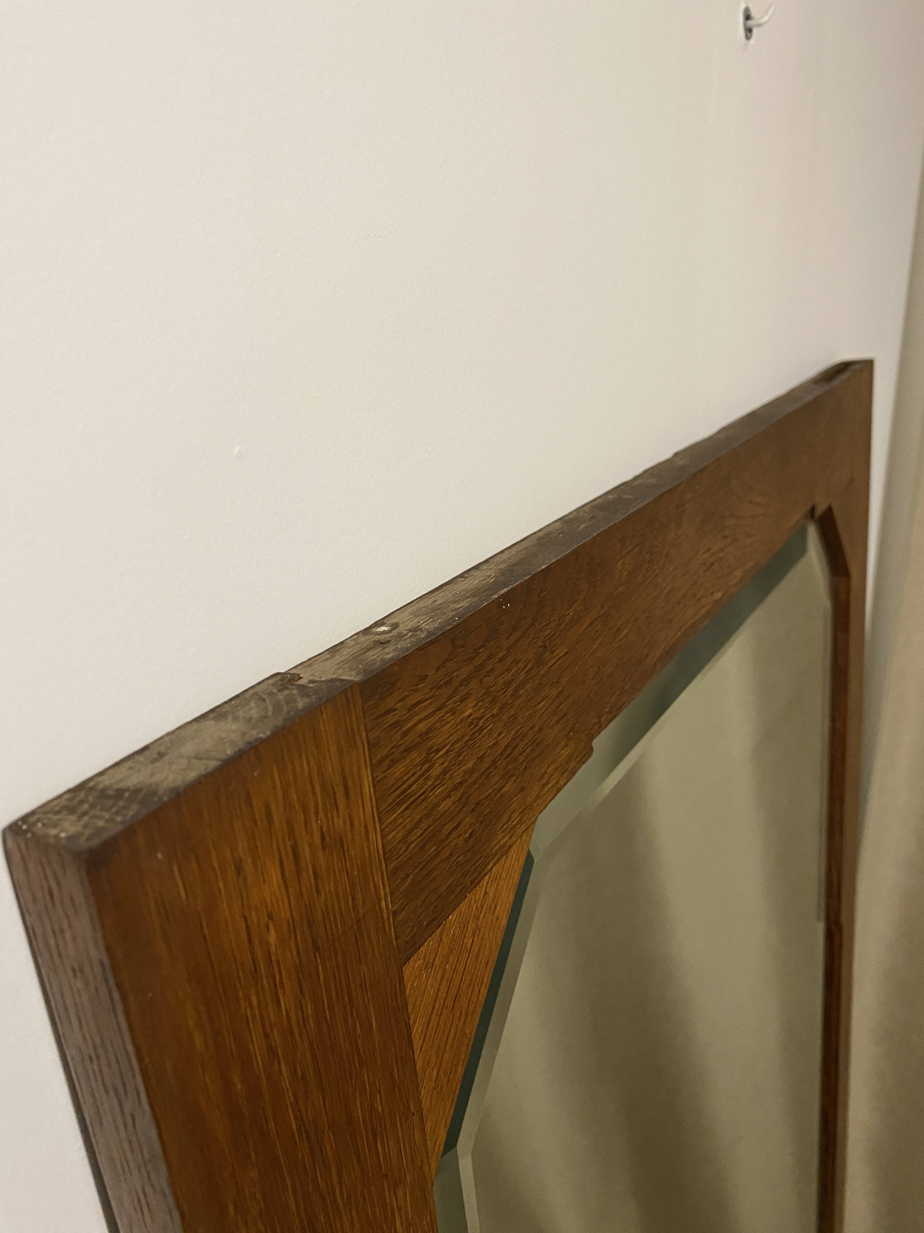 Large vintage Art Deco bizote mirror to place or hang, solid wood frame