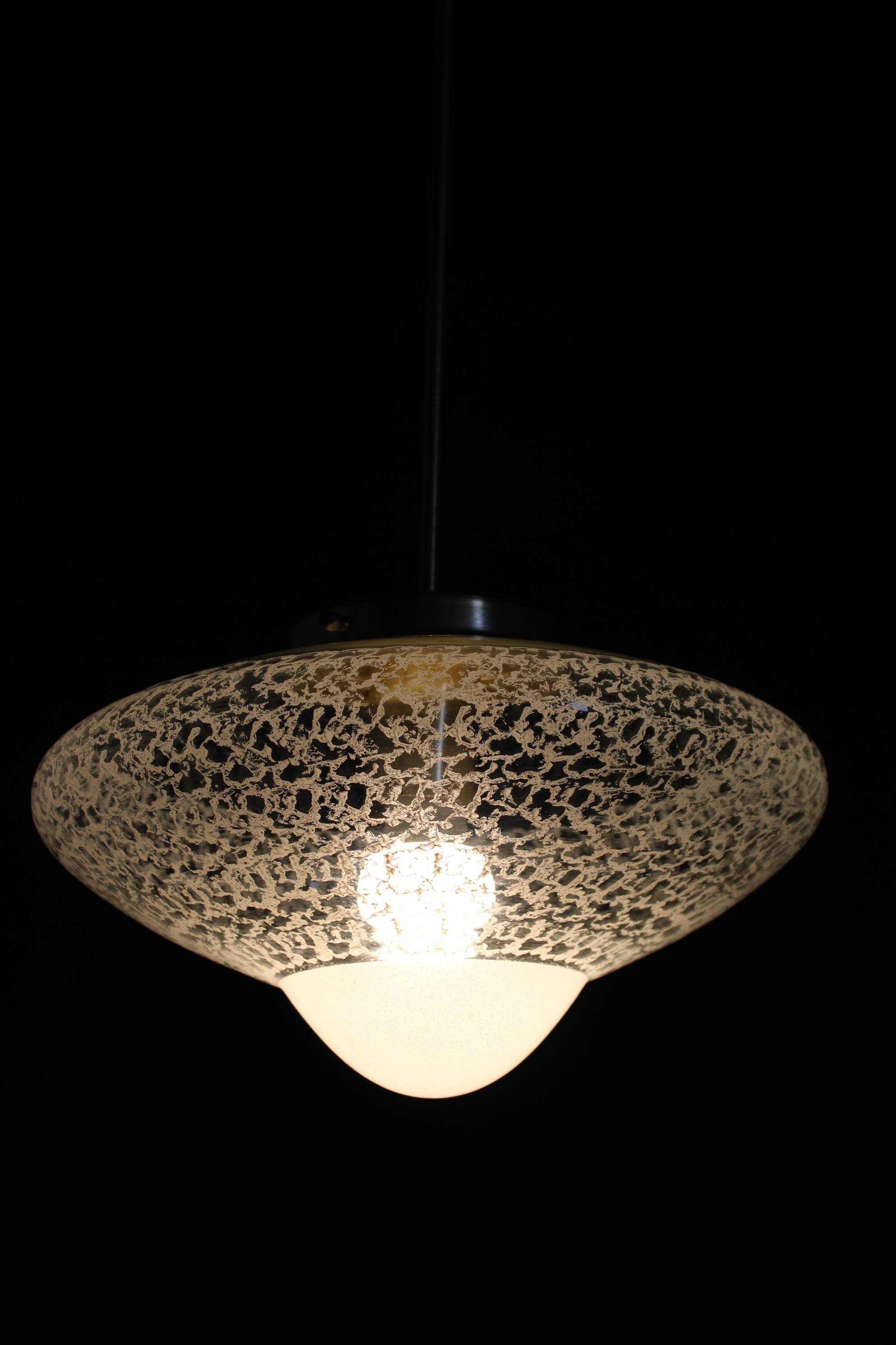 1970s Glass and Brass Pendant , Czechoslovakia