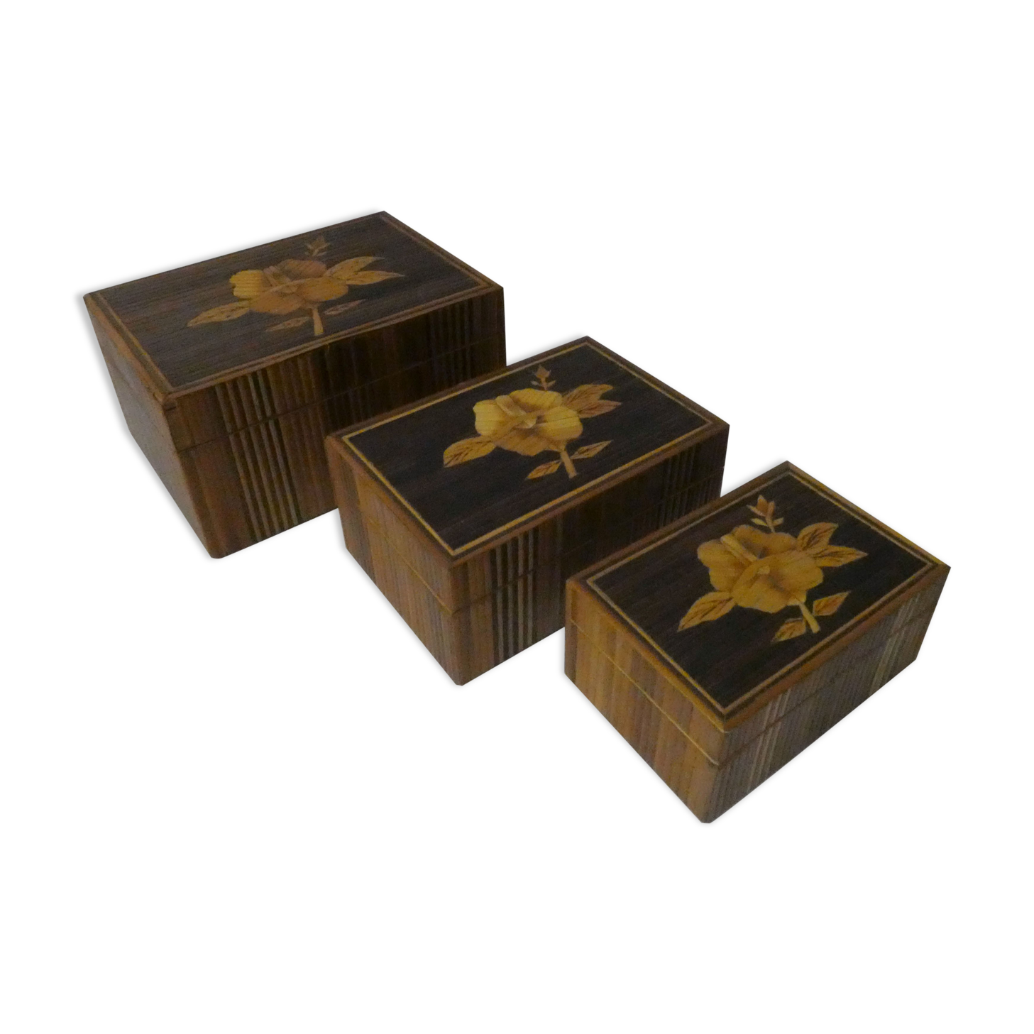 Old trundle boxes in straw marquetry