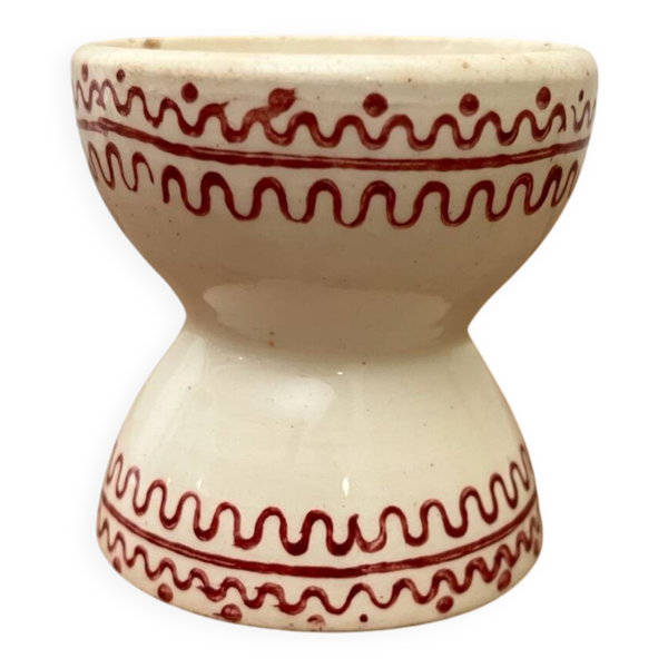 Ancien coquetier diabolo avec motifs bordeaux