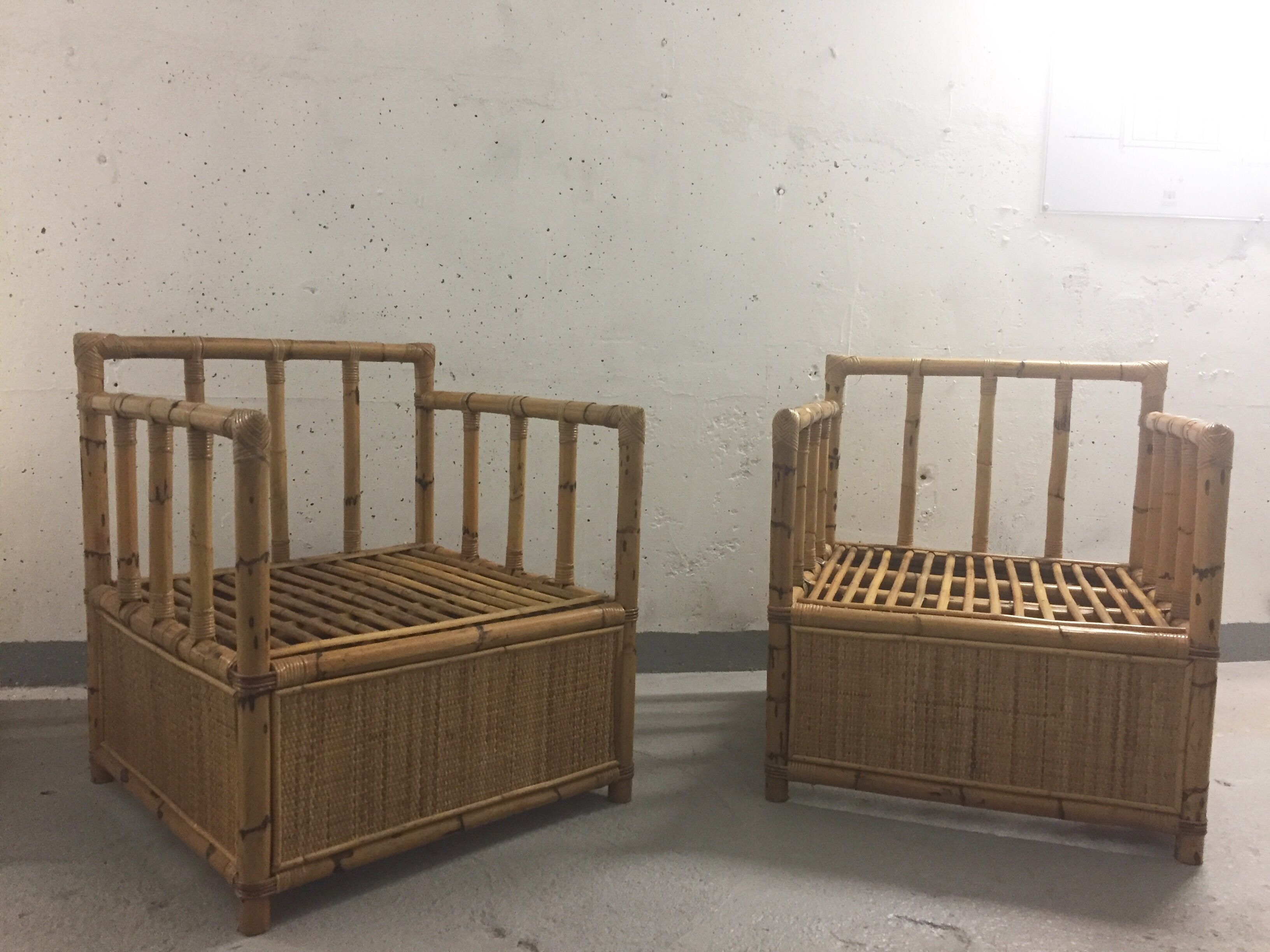 Pair of bamboo and rattan armchairs 1970