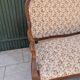 Moulded wooden bench with floral upholstery – Old-fashioned charm