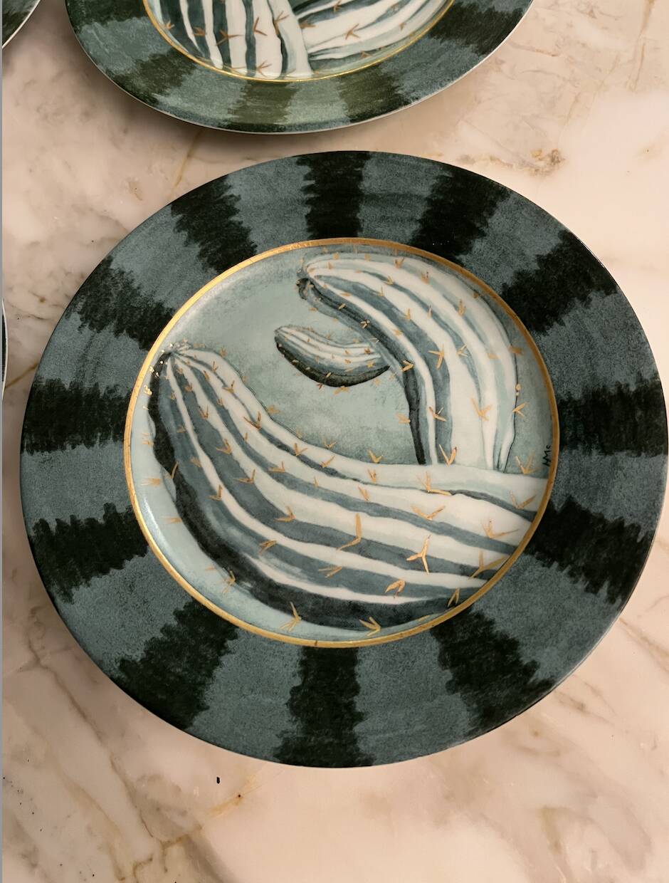6 Cactus porcelain dessert plates by Hilton McConnico for Daum