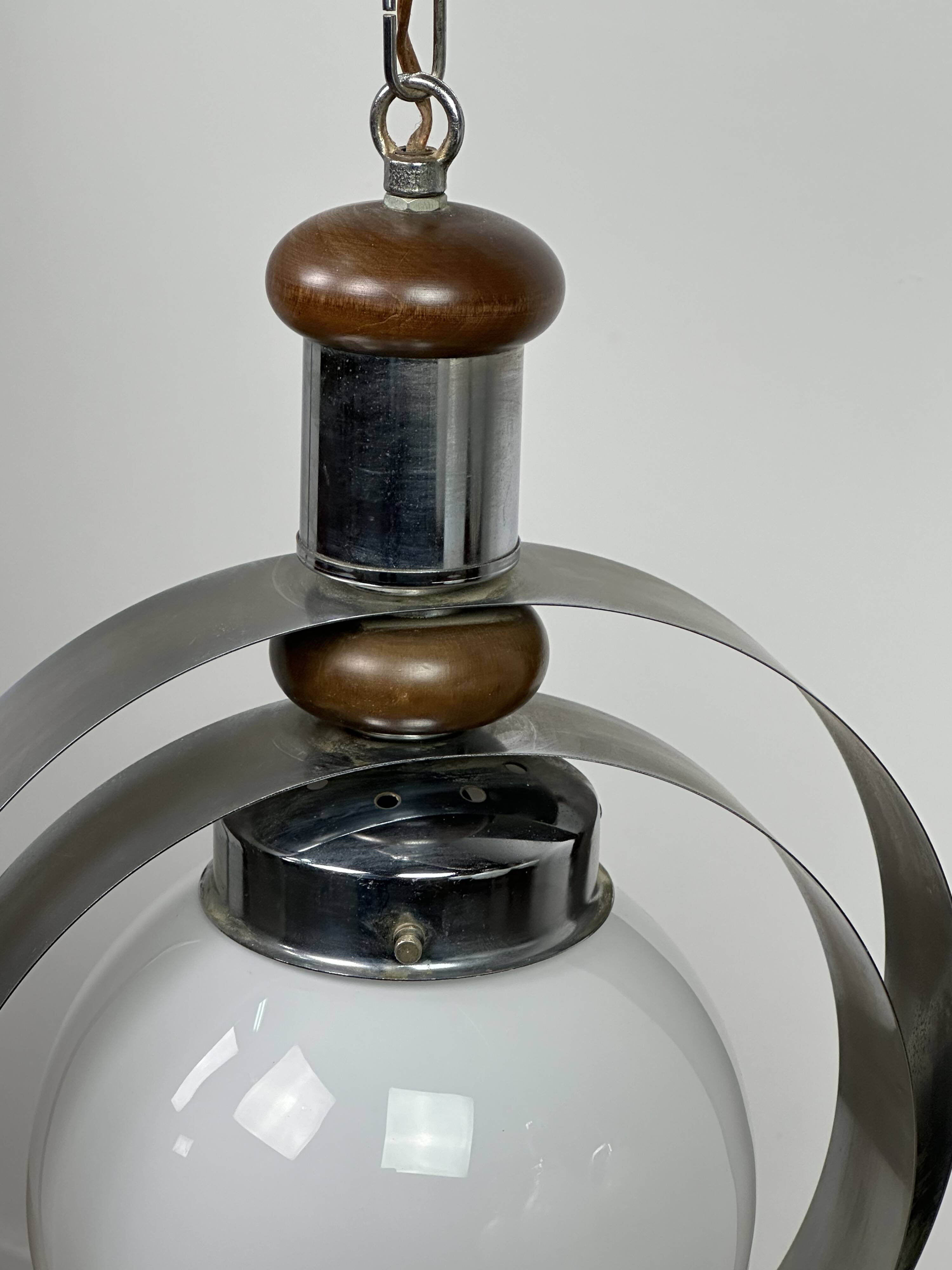 Italian chandelier by MAZZEGA in metal, wood and Murano glass 1970