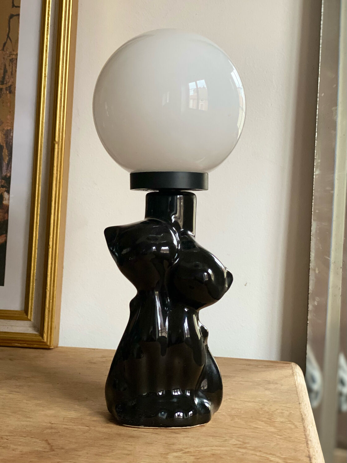 Ceramic black cat couple lamp
