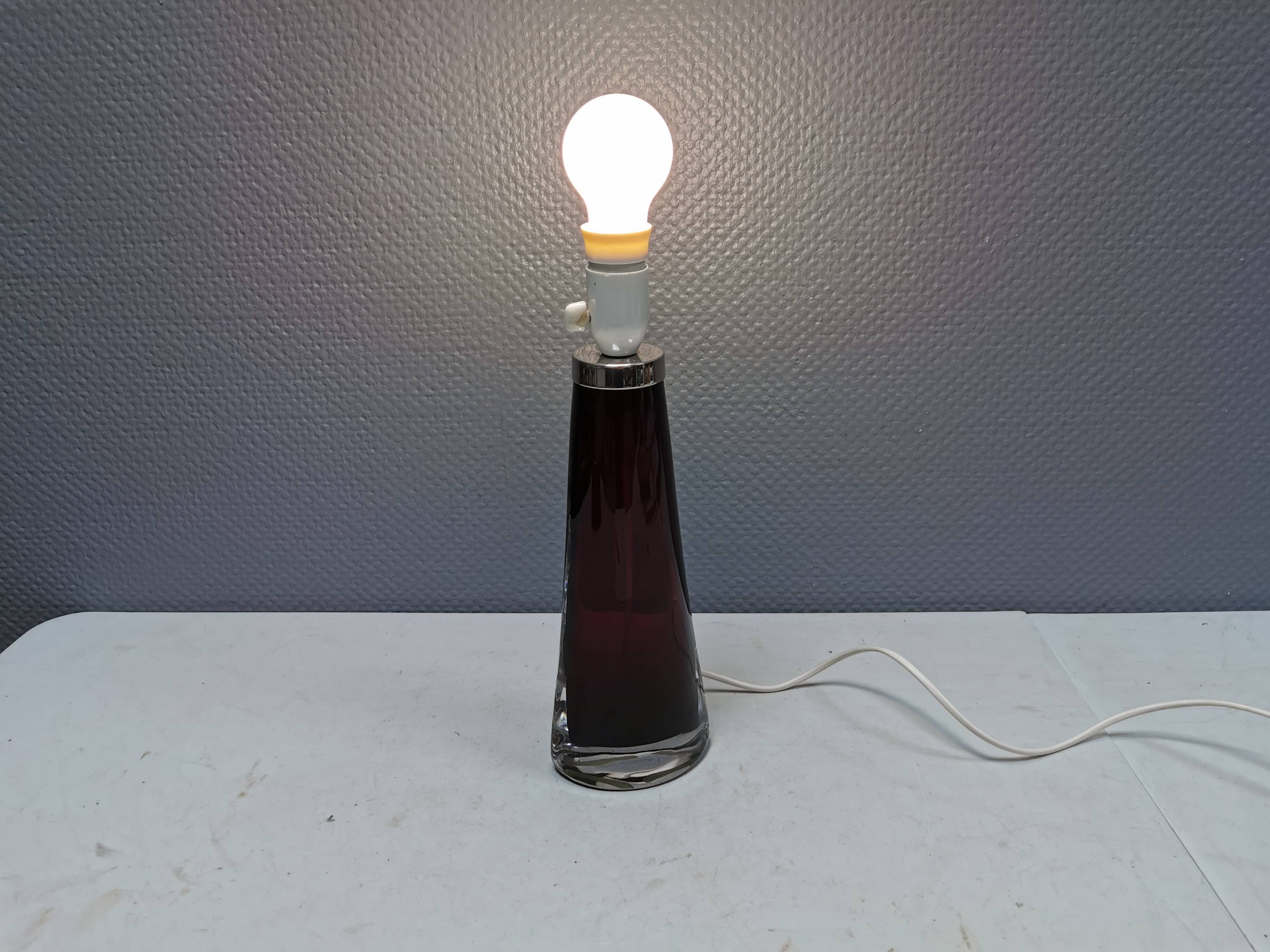 Table lamp by Carl Fagerlund for Orrefors Glassworks Sweden 1960s in translucent and deep red glass.