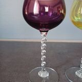 4 colored crystal wine glasses with twisted stems