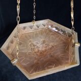 Art Deco pendant lamp in pink frosted glass signed Muller Frêres Luneville