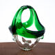 Glass green decorative basket, Czechoslovakia, 1960s
