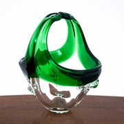 Panier décoratif vert verre, Tchécoslovaquie, années 1960