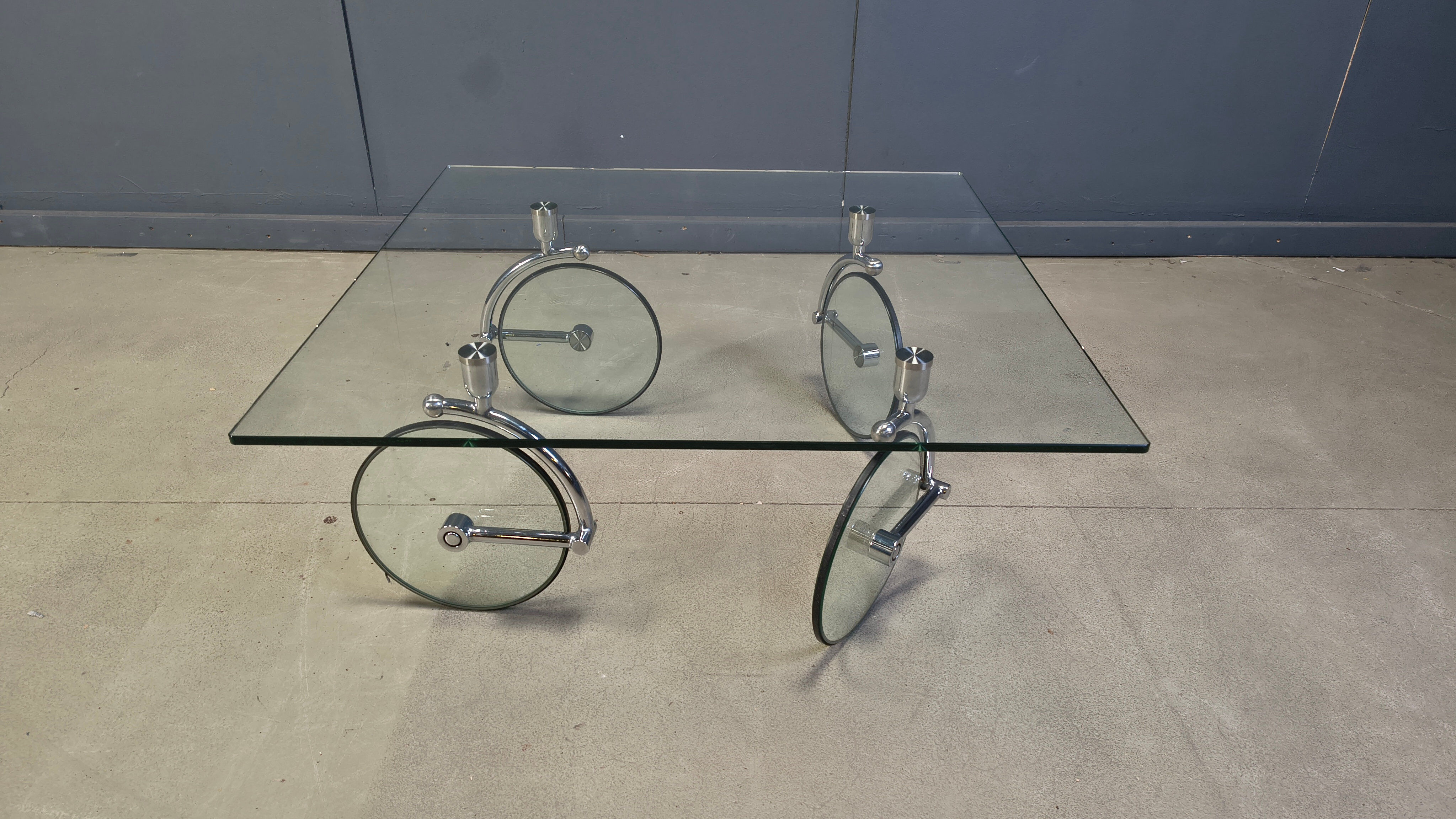 Glass coffee table with wheels, 1980s