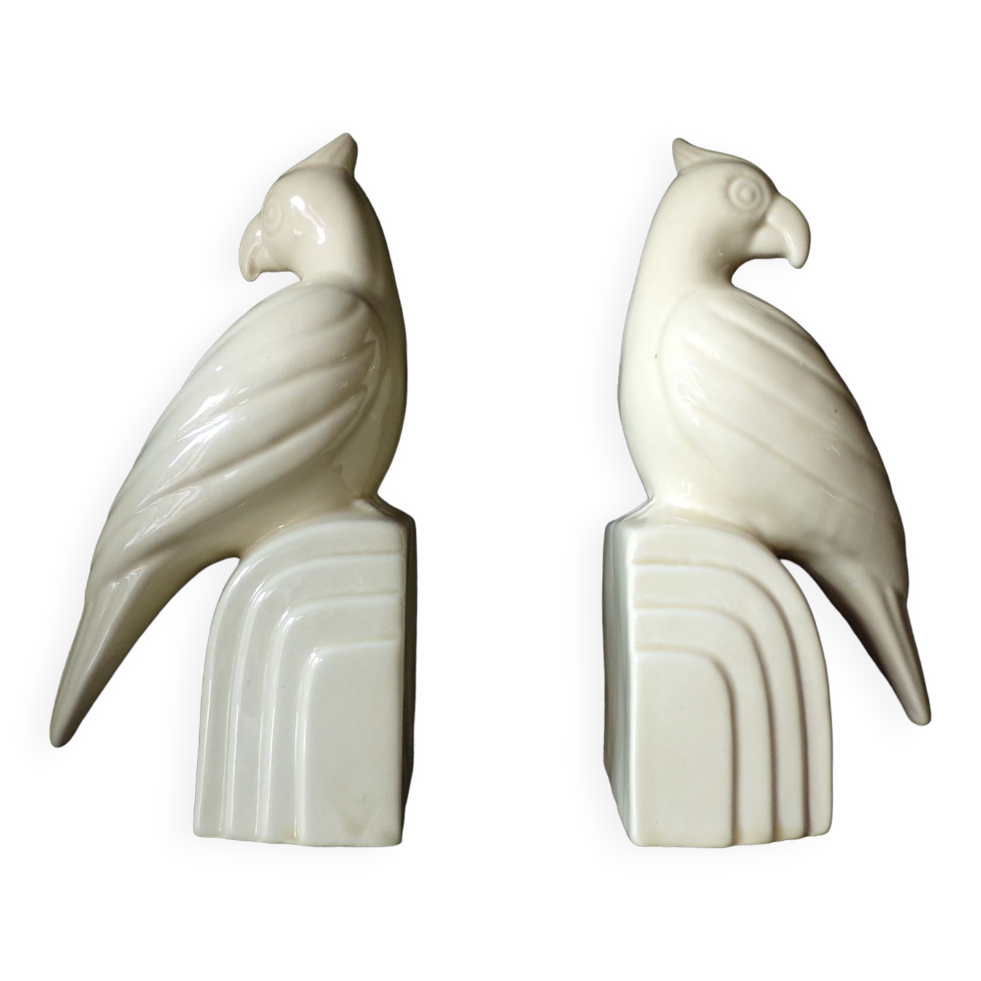 Pair of ceramic parrot bookends