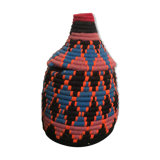Berber wool and black and Red raffia basket
