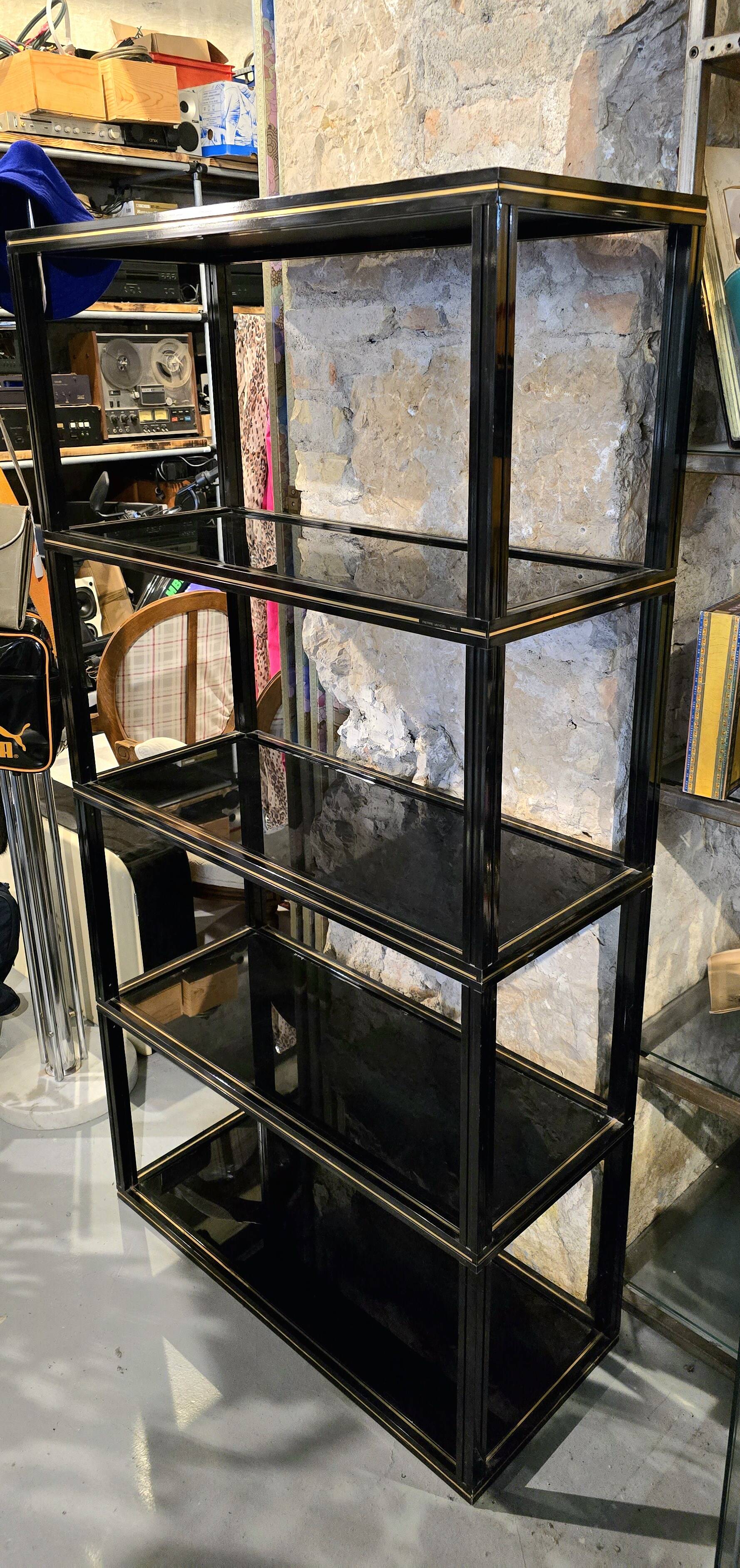 Pierre Vandel Paris shelf, black and gold, 1970s