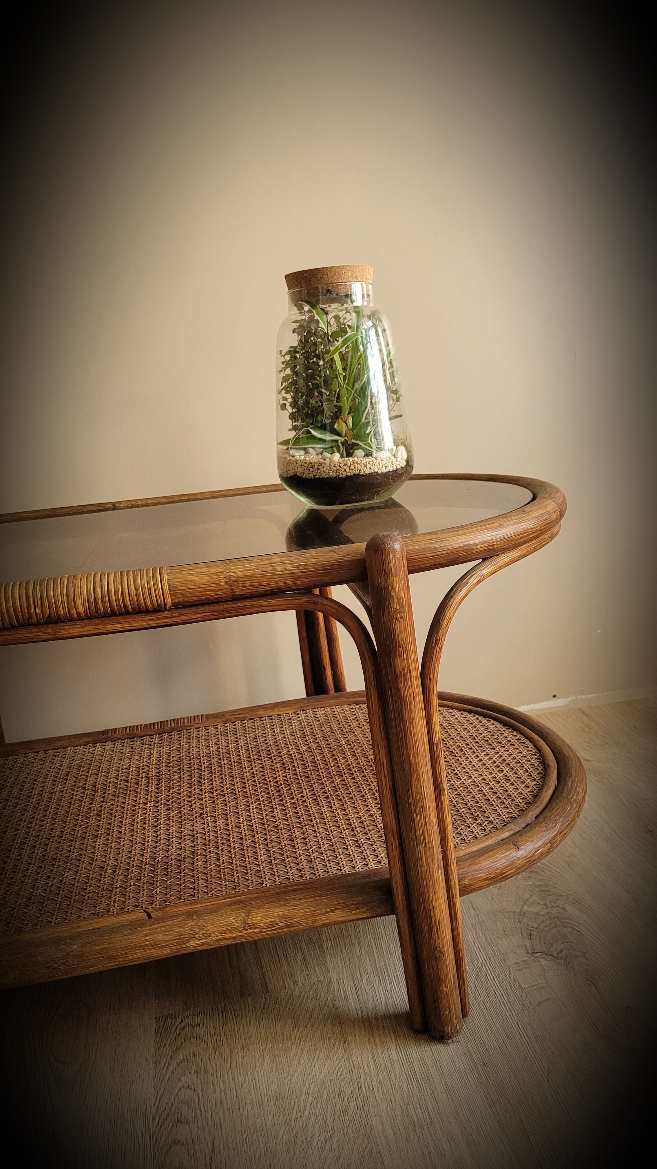 Rattan coffee table smoked glass