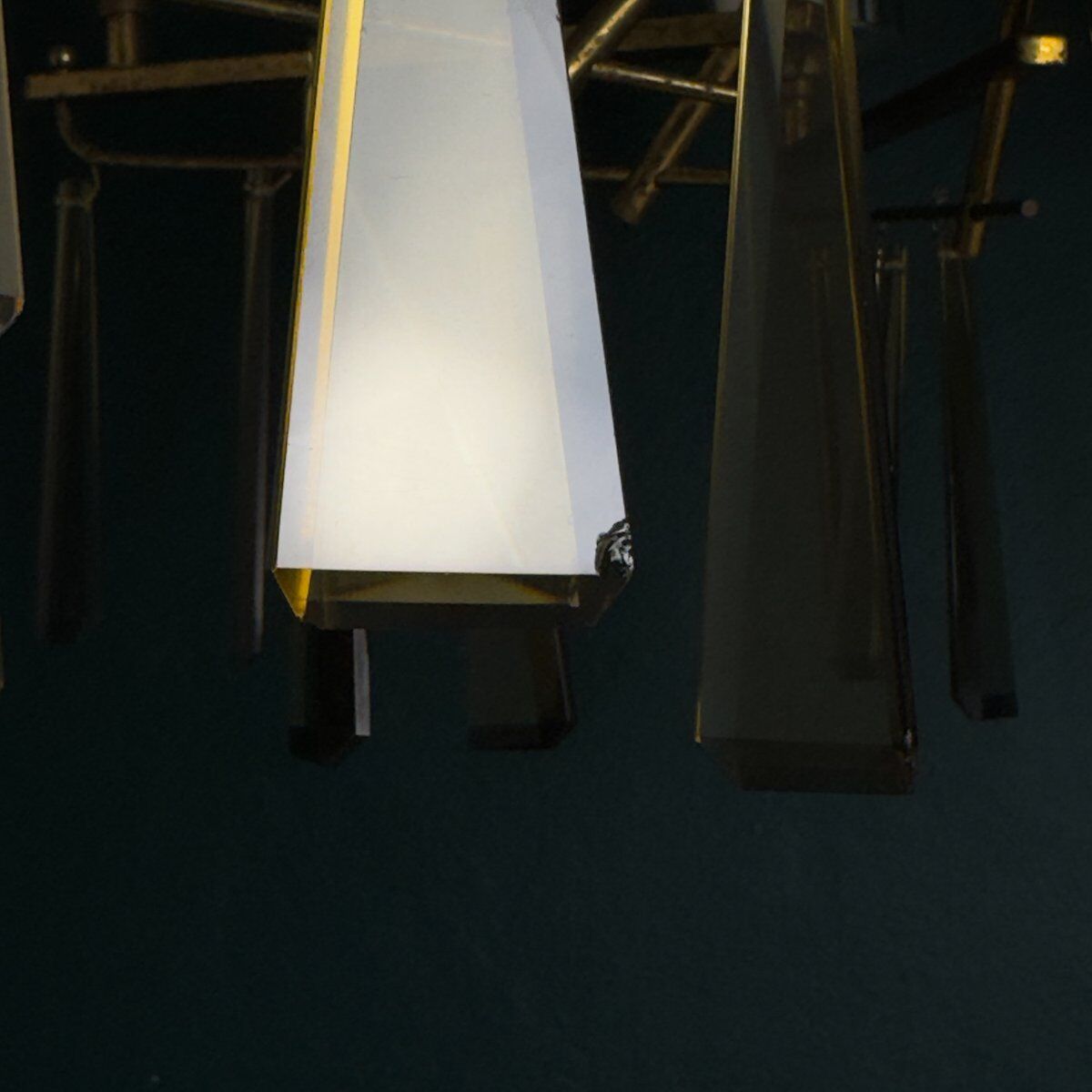 Large mid-century Italian sculptural chandelier in brass and glass, Italy, 1950s